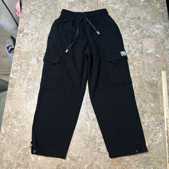 Pro Club Cargo Sweatpants Mens Small Black Heavyweight Baggy Y2K Fleece - Picture 2 of 9